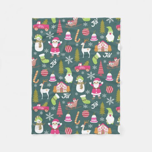 Joy Christmas Green Fleece Deken (Voorkant)