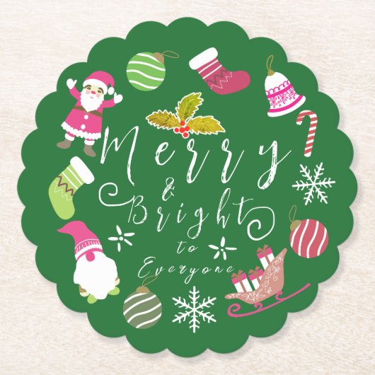 Joy Christmas Green Kartonnen Onderzetters (Voorkant)