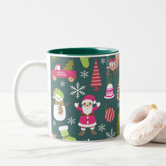 Joy Christmas Green Tweekleurige Koffiemok (Met donut)