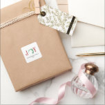Joy Christmas Half krans vakantie Waterverf Vierkante Sticker<br><div class="desc">Kerstthema aangepaste sticker met het woord Vreugde met waterverf-geïllustreerde halve kerstkrans ontwerp.</div>