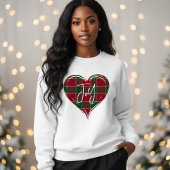 Joy Christmas Holiday Red & Green Heart Tartan Trui