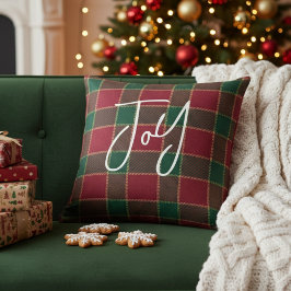 Joy Christmas Holiday Red & Green Tartan Pattern Kussen