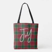 Joy Christmas Holiday Red & Green Tartan Pattern Tote Bag (Achterkant)