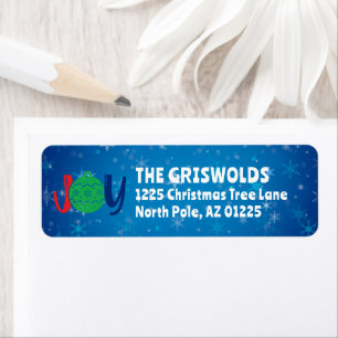 JOY Christmas Kaart Deep Blue Retour Adres Etiket
