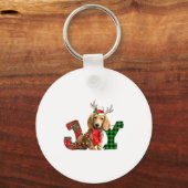 Joy Christmas Lights Long Haired Dachshund Dog San Sleutelhanger (Voorkant)