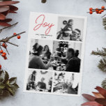 Joy Christmas | Moderne Multi Photo Familie Groet Feestdagenkaart<br><div class="desc">Vier het seizoen met deze elegante "Joy" kerstkaart met een moderne multi-foto lay-out en gedurfde script typografie. Ontworpen om uw favoriete familieherinneringen te benadrukken, is deze aangepaste vakantiepas zowel eenvoudig als zinvol. Het is een tijdloze manier om liefde, geluk en de geest van Kerstmis te delen met vrienden en familieleden....</div>