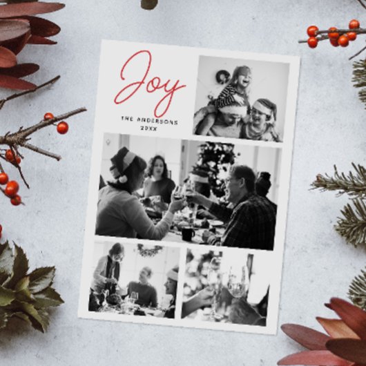 Joy Christmas | Moderne Multi Photo Familie Groet Feestdagenkaart