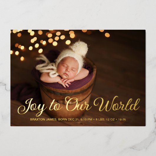 Joy Christmas Photo Folie Baby aangekondigd Folie Uitnodiging (Voorkant)