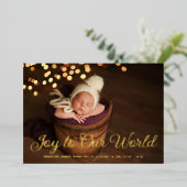 Joy Christmas Photo Folie Baby aangekondigd Folie Uitnodiging (Staand Voorkant)