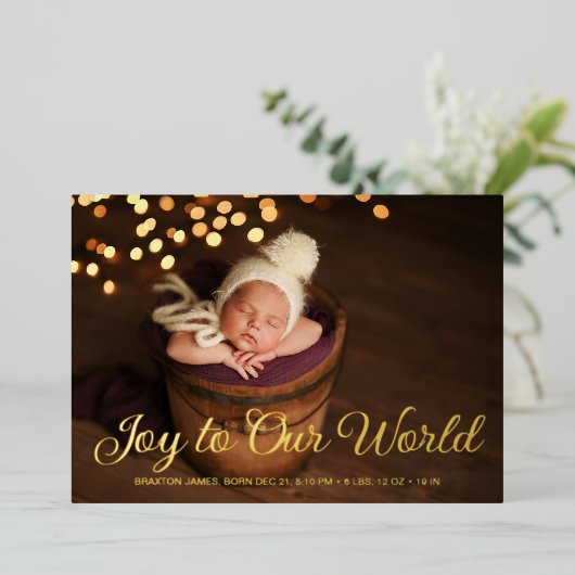 Joy Christmas Photo Folie Baby aangekondigd Folie Uitnodiging (Staand Voorkant)