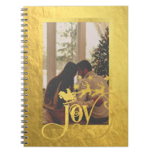 Joy Christmas Photo Gold Spiral Notitieboek