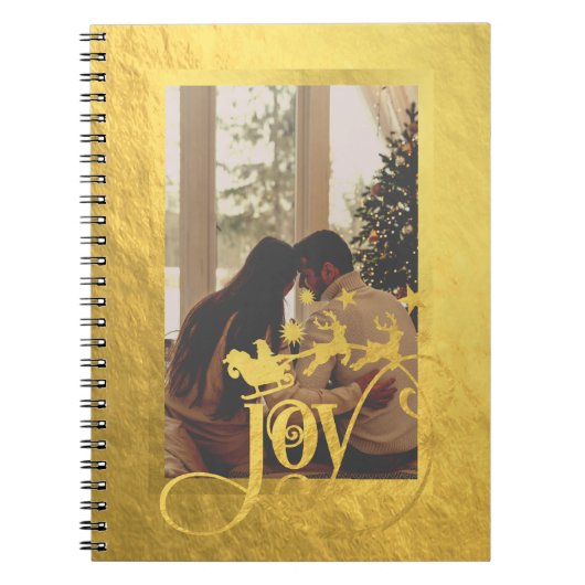 Joy Christmas Photo Gold Spiral Notitieboek (Voorkant)