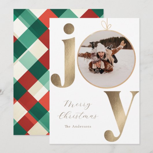 Joy Christmas Photo Holiday Kaart (Voorkant / Achterkant)