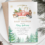 Joy Christmas Pine Tree Baby shower is onderweg Kaart<br><div class="desc">Christmas Red Truck Pine Tree Baby shower is op de weg Uitnodiging ideaal voor uw winter baby shower uitnodigingen Joy Christmas Baby shower is op de weg Uitnodiging</div>