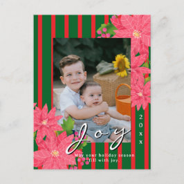 Joy Christmas Poinsettia Photo Red Green Feestdagenkaart