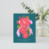 Joy Christmas Poinsettia Teal Feestdagenkaart (Staand voorkant)