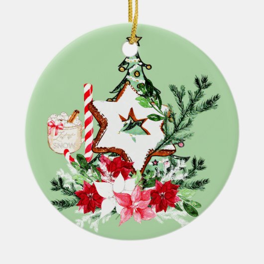JOY Christmas Tree Flowers Candy Cane Keramisch Ornament (Voorkant)