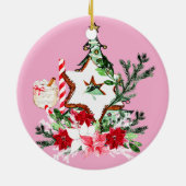 JOY Christmas Tree Flowers Candy Cane Keramisch Ornament (Achterkant)