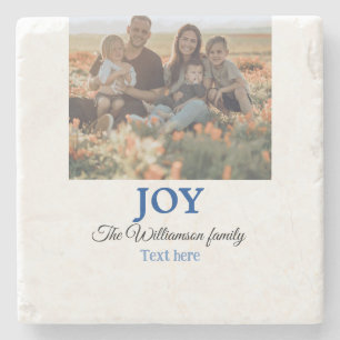 Joy Christmas voeg familienaam toe foto vakantie c Stenen Onderzetter