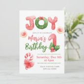 Joy Christmas Winter Kinder 1e Verjaardagsuitnodig Kaart (Staand voorkant)