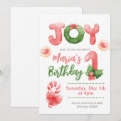 Joy Christmas Winter Kinder 1e Verjaardagsuitnodig Kaart (Voorkant / Achterkant)