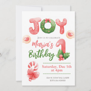Joy Christmas Winter Kinder 1e Verjaardagsuitnodig Kaart