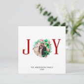 Joy Christmas Wreath Holiday Waterverf Foto Feestdagenkaart (Staand voorkant)