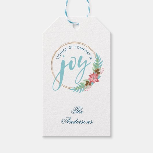 Joy Christmas Wreath Poinsettia Cadeaulabel (Voorkant)