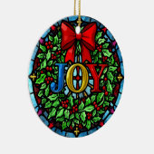 Joy Christmas Wreath Stained Glass Keramisch Ornament (Rechts)