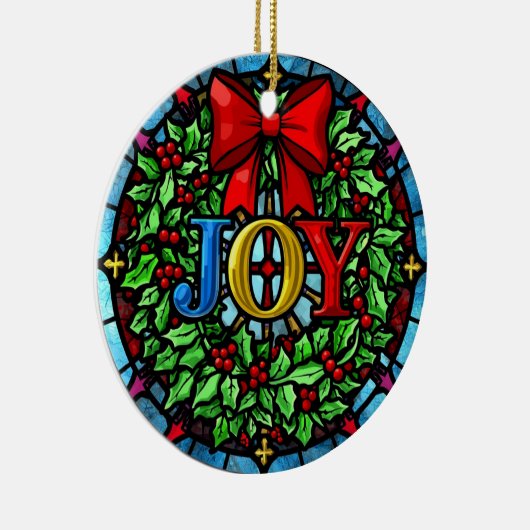 Joy Christmas Wreath Stained Glass Keramisch Ornament (Rechts)