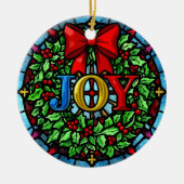 Joy Christmas Wreath Stained Glass Keramisch Ornament (Voorkant)