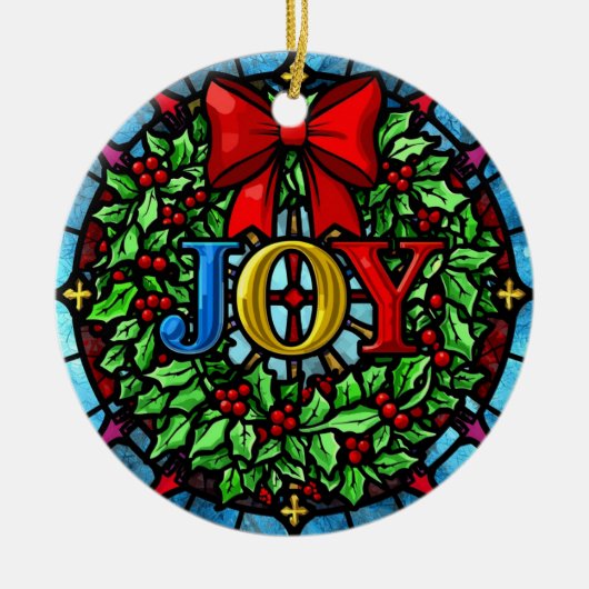 Joy Christmas Wreath Stained Glass Keramisch Ornament (Voorkant)