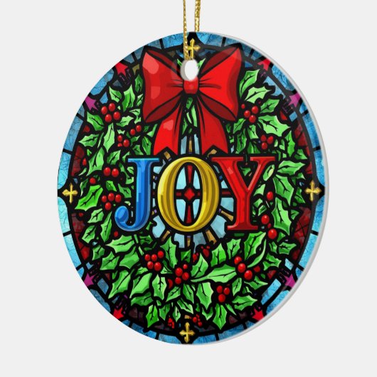Joy Christmas Wreath Stained Glass Keramisch Ornament (Links)