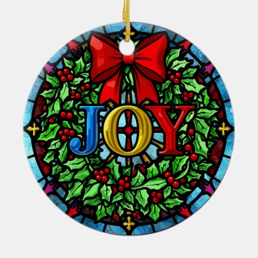 Joy Christmas Wreath Stained Glass Keramisch Ornament (Achterkant)