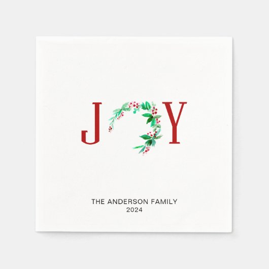 Joy Christmas Wreath Vakantie Waterverf Minimalist Servet (Voorkant)