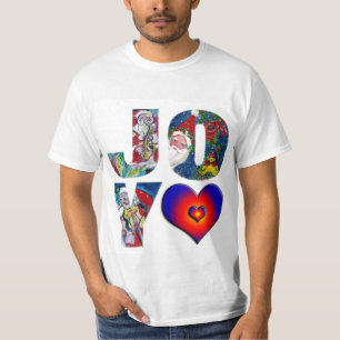 JOY COLORFUL HEARTS MUSICAL SANTA CHRISTMAS PARTIJ T-SHIRT