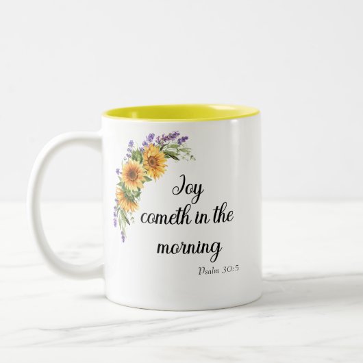 Joy Cometh in the Morning Mug Tweekleurige Koffiemok (Links)