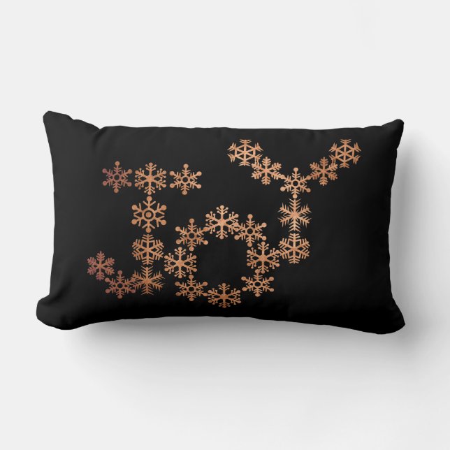 Joy Copper Snowflakes Black Feestelijke Lumbar Kus Kussen (Voorkant)