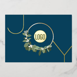 JOY Corporate-logo op echt goudblauw Folie Feestdagenkaart