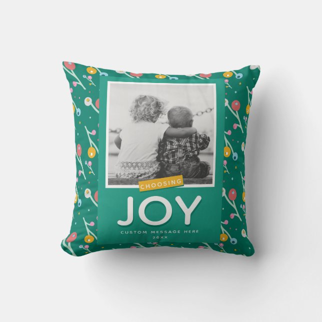 Joy Custom 1-Photo Holiday kerstbessen Green Kussen (Voorkant)