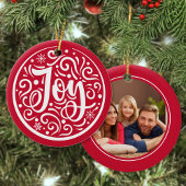 Joy Custom Family Foto met kerstfeestdag Red Keramisch Ornament