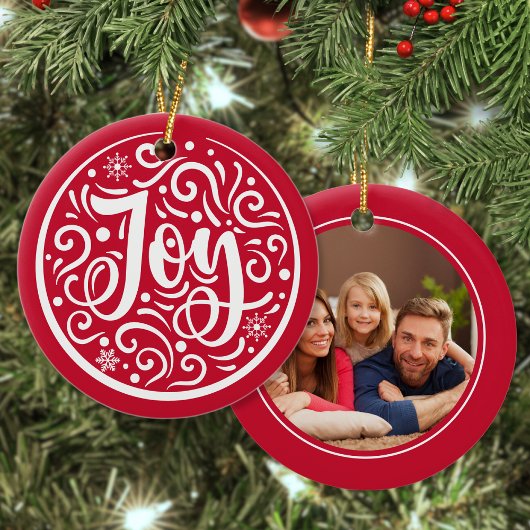 Joy Custom Family Foto met kerstfeestdag Red Keramisch Ornament