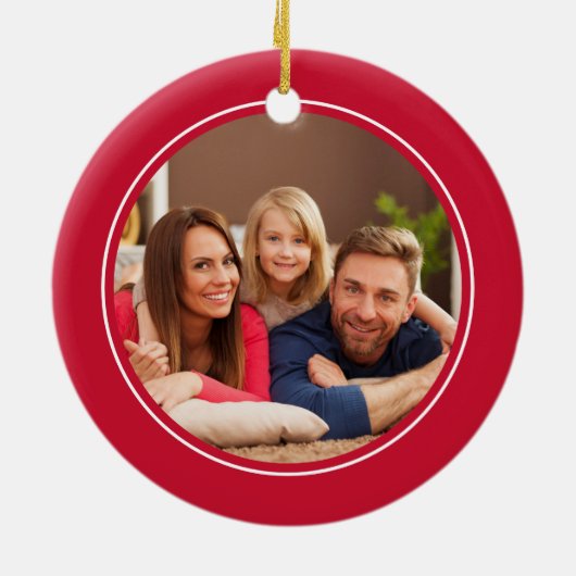 Joy Custom Family Foto met kerstfeestdag Red Keramisch Ornament (Achterkant)