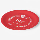 Joy Custom Red Modern Whimsical Bow Christmas Papieren Bordje (Gekanteld)