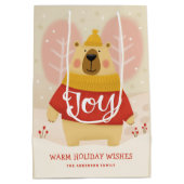 Joy | Cute Forest Bear Christmas Winter Party Medium Cadeauzakje (Achterkant)