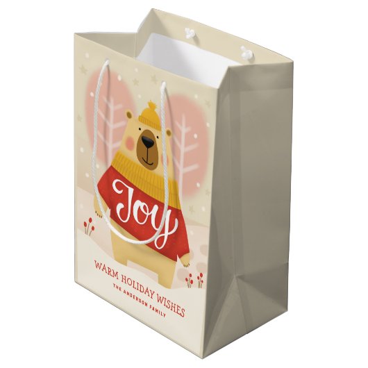 Joy | Cute Forest Bear Christmas Winter Party Medium Cadeauzakje (Achterkant Gekanteld)