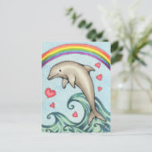 Joy - Cute Rainbow Dolphin Art Briefkaart (Staand voorkant)