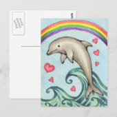 Joy - Cute Rainbow Dolphin Art Briefkaart (Voorkant / Achterkant)