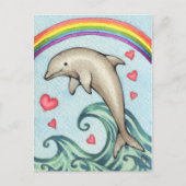 Joy - Cute Rainbow Dolphin Art Briefkaart (Voorkant)