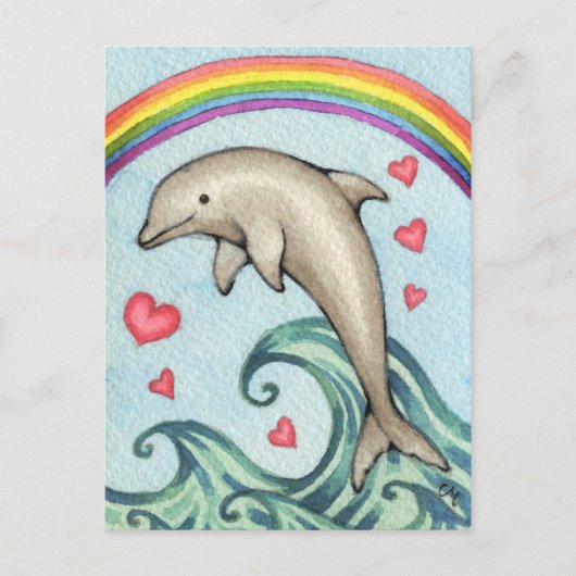 Joy - Cute Rainbow Dolphin Art Briefkaart (Voorkant)
